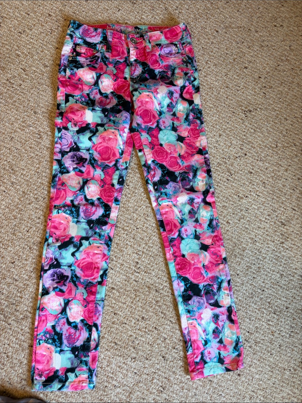 Justice Girls Floral Rose Print Jeans